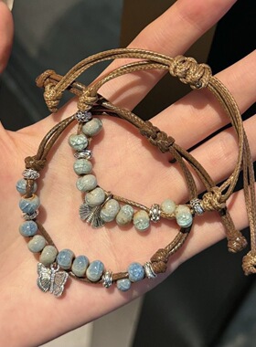 新中式蝴蝶玻璃串珠编织2024新款复古国潮民族风手饰爆款