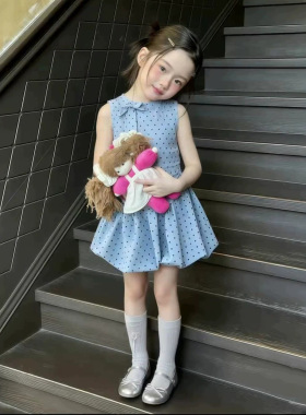 儿童装女童裙子圆点ol蝴蝶结可爱连衣裙2026夏季新款童装货源