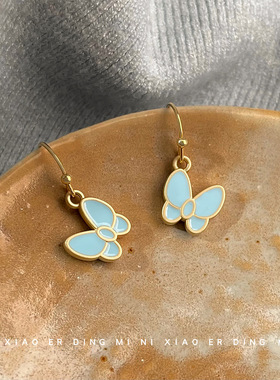 清新甜美珐琅滴釉薄荷曼波绿夏日新款蝴蝶耳环女气质优雅工厂耳饰