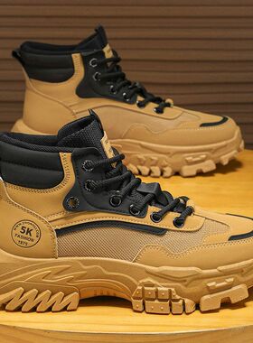 劳保男鞋冬季户外登山防滑耐磨上班工作运动厚底增高黑色马丁靴子