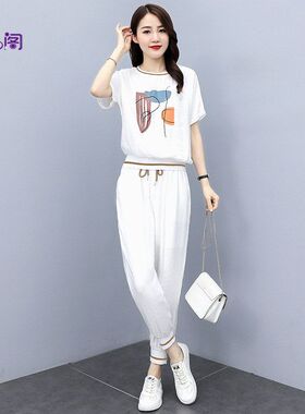 夏季运动套装女2025年新款女装小个子休闲时尚洋气减龄白色两件套