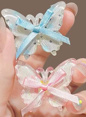 蓝粉甜美蝴蝶结发夹前额侧边刘海夹儿童发卡可爱鸭嘴夹子头饰