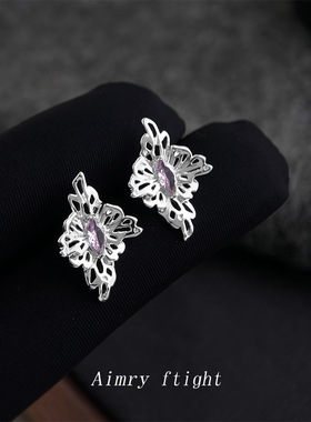 紫薇花原创设计师款s镀银针镶嵌锆石立体花朵新款耳饰工厂耳钉女