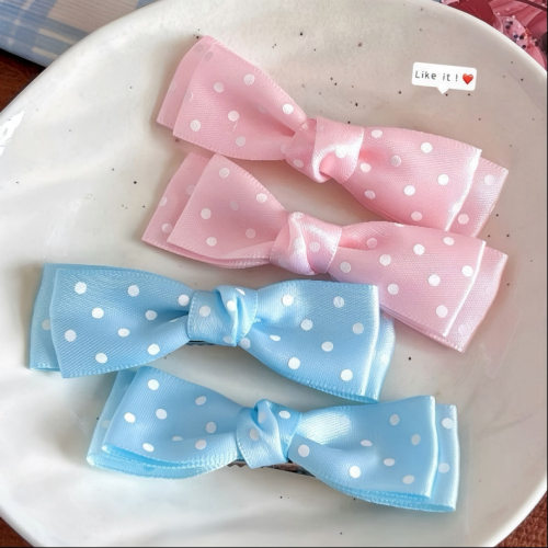 元气粉嫩波点蝴蝶结发夹甜美感夏日丸子头装饰夹子发卡女
