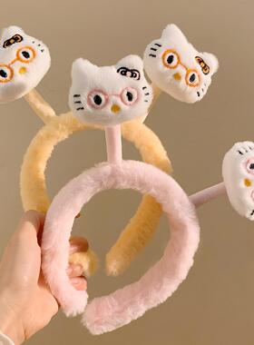 可爱Kitty猫毛绒发箍女头箍高颅顶发卡洗脸儿童头饰日常外戴秋冬