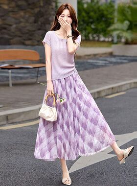 针织短袖T恤配半身裙夏季套装女2026新款连衣裙两件套高级感套裙