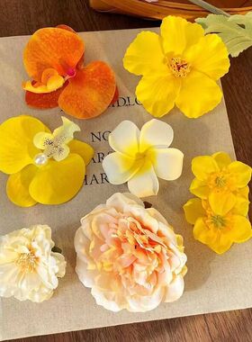 秋天黄色花朵发夹夏天海边度假风拍照氛围感鸭嘴夹低马尾发夹发卡