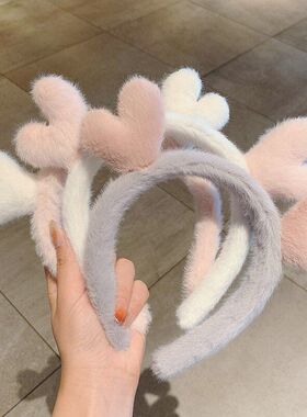 【包邮】毛绒少女可爱仿兔毛鹿角发箍女洗脸外出发卡发饰
