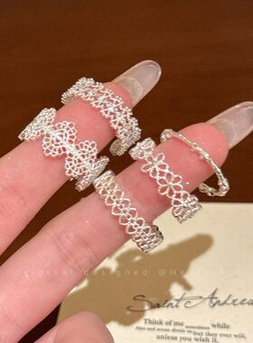 宫廷风蕾丝花边锆石开口戒轻奢小众设计高级感食指戒气质指环女