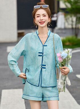 新中式国风套装女2025春夏新款百搭气质时尚小香风短裤子两件套