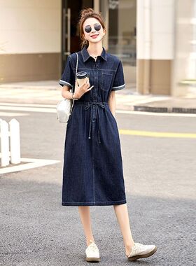 时尚短袖牛仔连衣裙女夏季薄款裙子2025新款今年流行气质牛仔裙子