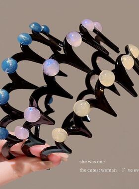 珍珠波浪发箍女款十珠新款洗脸发卡高颅顶蓬松纹理带齿梳防滑头箍