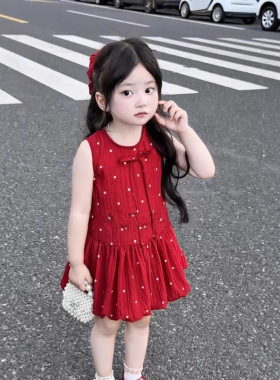 儿童装女童裙子圆点蝴蝶结无袖连衣裙公主裙2026新款童装夏装货源