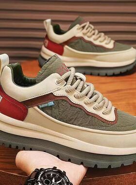 厚底旅游男鞋冬季黑色防水皮面工作劳保鞋男士跑步防滑运动老爹鞋