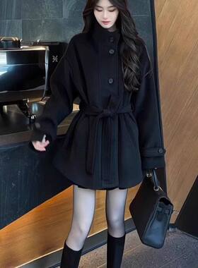 黑色呢子大衣女2025秋冬季新款加厚韩系气质小个子感毛呢外套