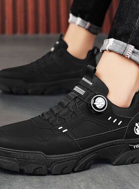 男鞋2026春季新款低帮一脚蹬旋转纽扣运动休闲潮鞋户外防水工装鞋