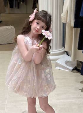 儿童装女童裙子大蝴蝶结超仙花瓣连衣裙公主裙2026夏新款童装货源