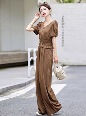 休闲时尚套装女夏季2025新款今年流行气质休闲上衣阔腿裤两件套