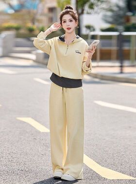 2026春新款慵懒风假两件卫衣套装女宽松显瘦阔腿裤休闲运动两件套