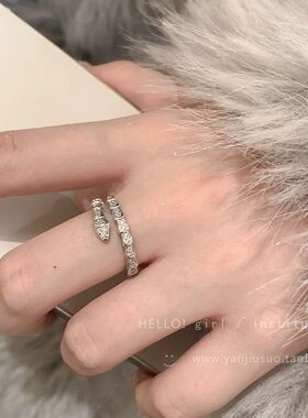 ins风闪钻灵蛇形戒指女轻奢高级感开口食指戒冷淡风时尚个性指环
