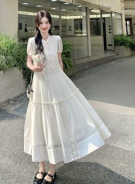新中式国风白色连衣裙女2025夏新款显瘦气质今年流行爆款盘扣裙子
