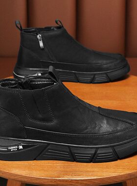 马丁靴男秋季新款透气高帮皮鞋时尚工装靴INS潮酷机车靴休闲短靴