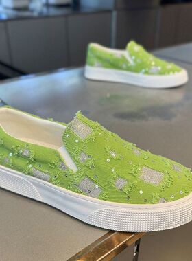 2025夏季新款男鞋休闲百搭一脚蹬帆布鞋子男款厚底耐磨运动鞋