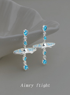 原创海洋系列海蓝宝锆石清新甜美星球耳饰个性小众设计新款耳环女