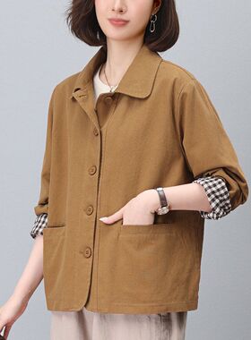 妈妈春秋外套女2025新款时尚宽松显瘦小个子短款休闲减龄翻领上衣