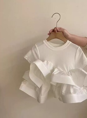 儿童装女童t恤针织拼接不规则裙衫连衣裙26夏装新款童装工厂