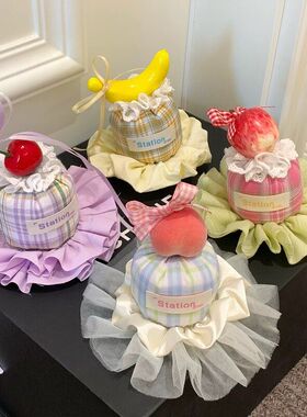多巴胺可爱生日樱桃蛋糕发夹绝美女拍照道具新款氛围感派对头饰