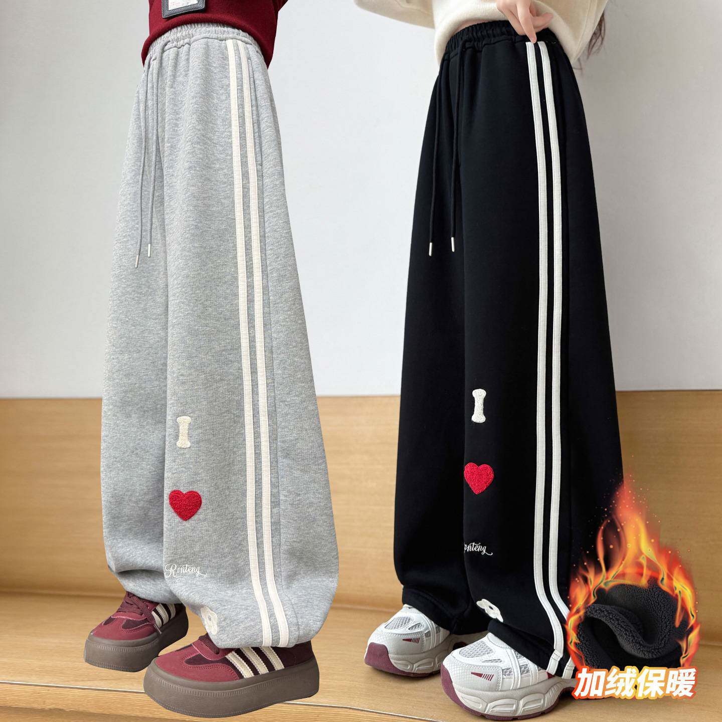 商场品牌女童美式拉条休闲卫裤2025秋冬新款儿童加厚保暖一体绒运