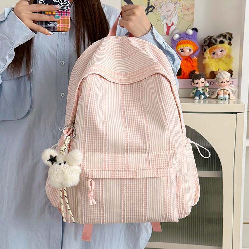 商场品牌新款格纹时尚双肩包学生书包韩版ins可爱小学生高颜值大