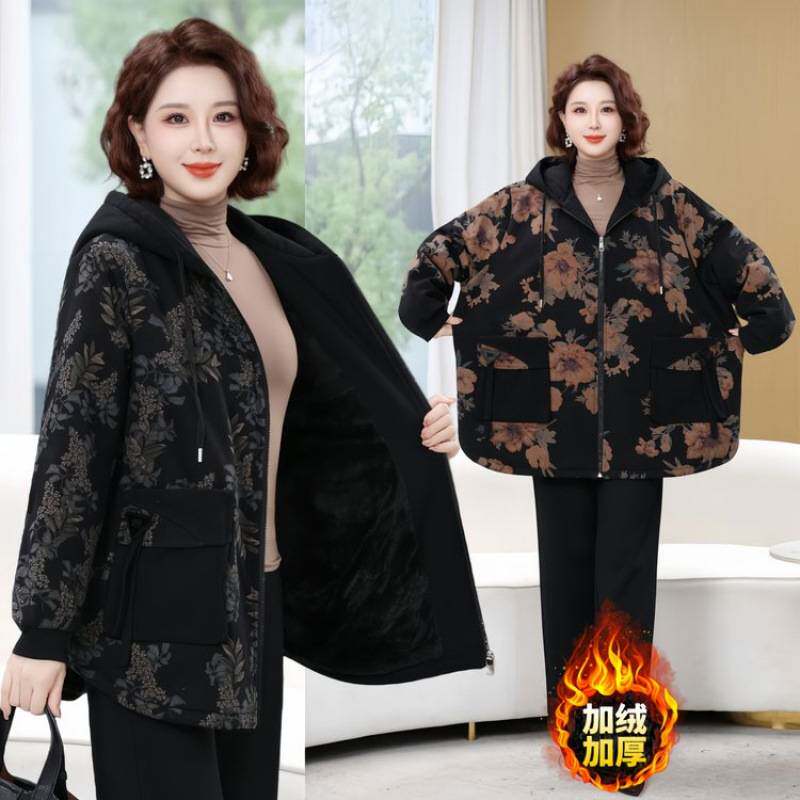 商场品牌大码女装棉衣气质宽松加绒加厚棉服冬季新款中老年女高端