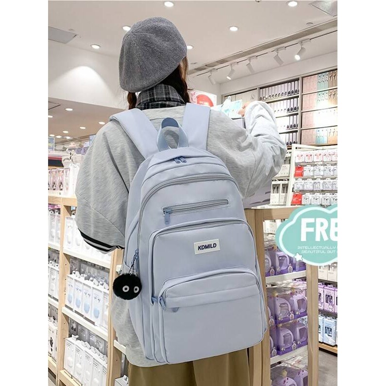 专柜品牌清新浅蓝纯色系列休闲学院风书包初高中学生校园上课出游