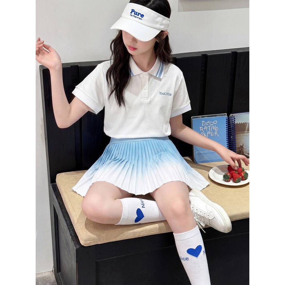 商场品牌女童夏季套装速干运动服儿童凉感短袖大童百褶裙网球羽毛