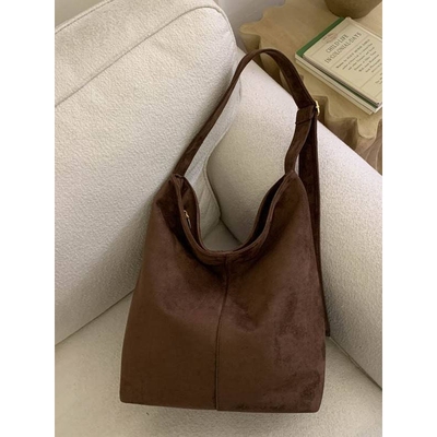 商场品牌复古绒面托特包女2025新款大容量洋气时尚斜挎包简约高级