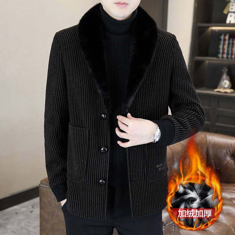 商场品牌金貂绒夹克男短款呢子大衣青年休闲帅气加绒加厚冬装外套