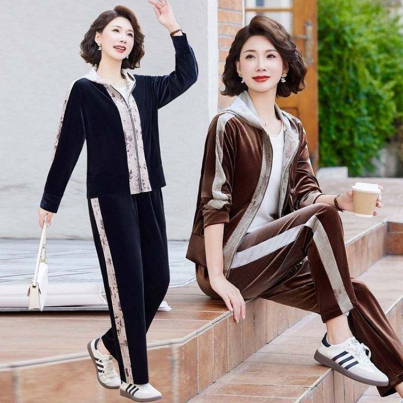 商场品牌中年妈妈春装套装休闲运动服妈妈春秋新款40岁50中老年女