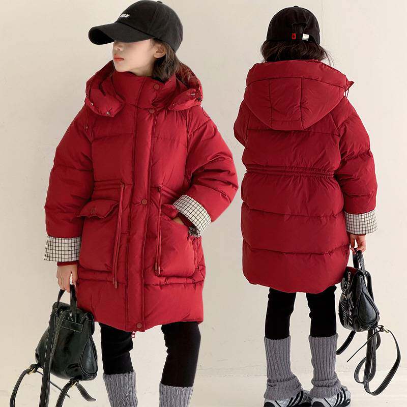 商场品牌童装女童棉衣2025新款儿童冬装中长款红色年服中大童加厚