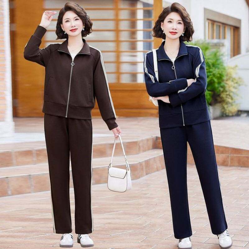 商场品牌妈妈春季新款妈妈装休闲运动两件套装洋气质中老年人女装