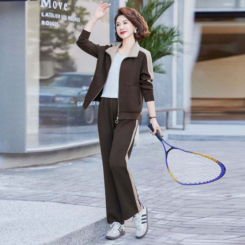 商场品牌妈妈春装时尚新款洋气休闲外套中老年女春秋运动服套装40