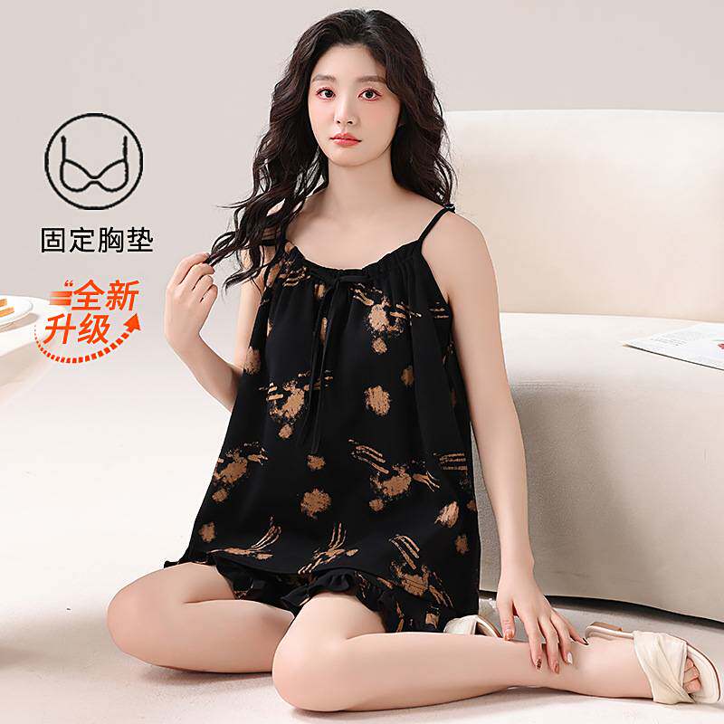 商场品牌睡衣女款2026新款夏季纯棉带胸垫高级感女士吊带背心娥家