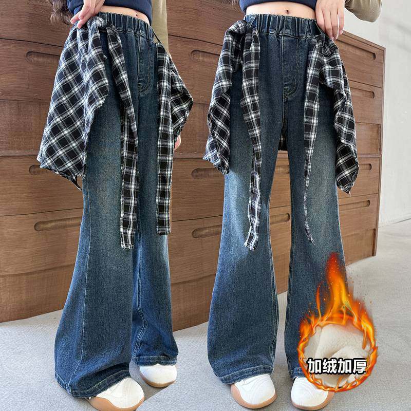 商场品牌女童牛仔裤秋冬2025新款洋气儿童时髦屁帘喇叭裤女大童一