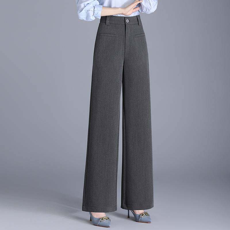 商场品牌时尚垂感窄版阔腿西装裤女士2026春季新款高腰直筒休闲长