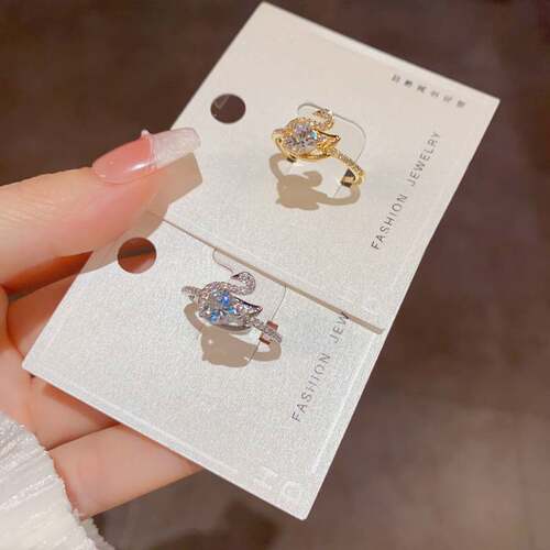 专柜品牌小众精致时尚百搭锆石天鹅开口戒气质轻奢简约设计感超闪