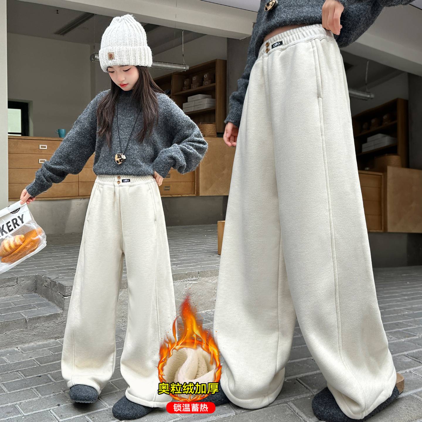 商场品牌女童加绒裤子2025新款儿童秋冬洋气一体绒长裤大童冬季加