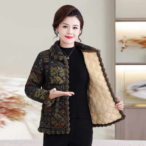 专柜品牌中老年女装加绒保暖小棉袄时尚减龄棉服外套妈妈秋冬新款