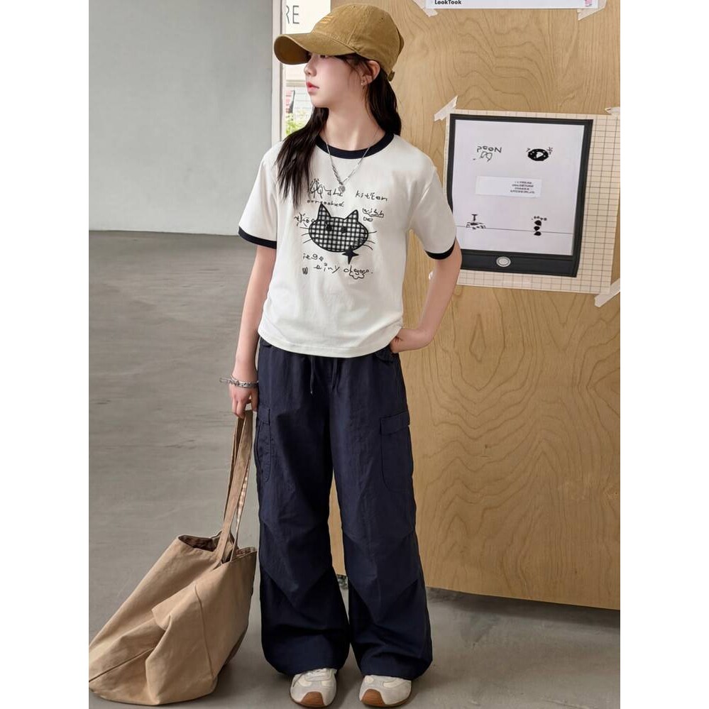 商场品牌女童夏季工装裤套装2026新款大童潮裤短袖T恤儿童休闲运