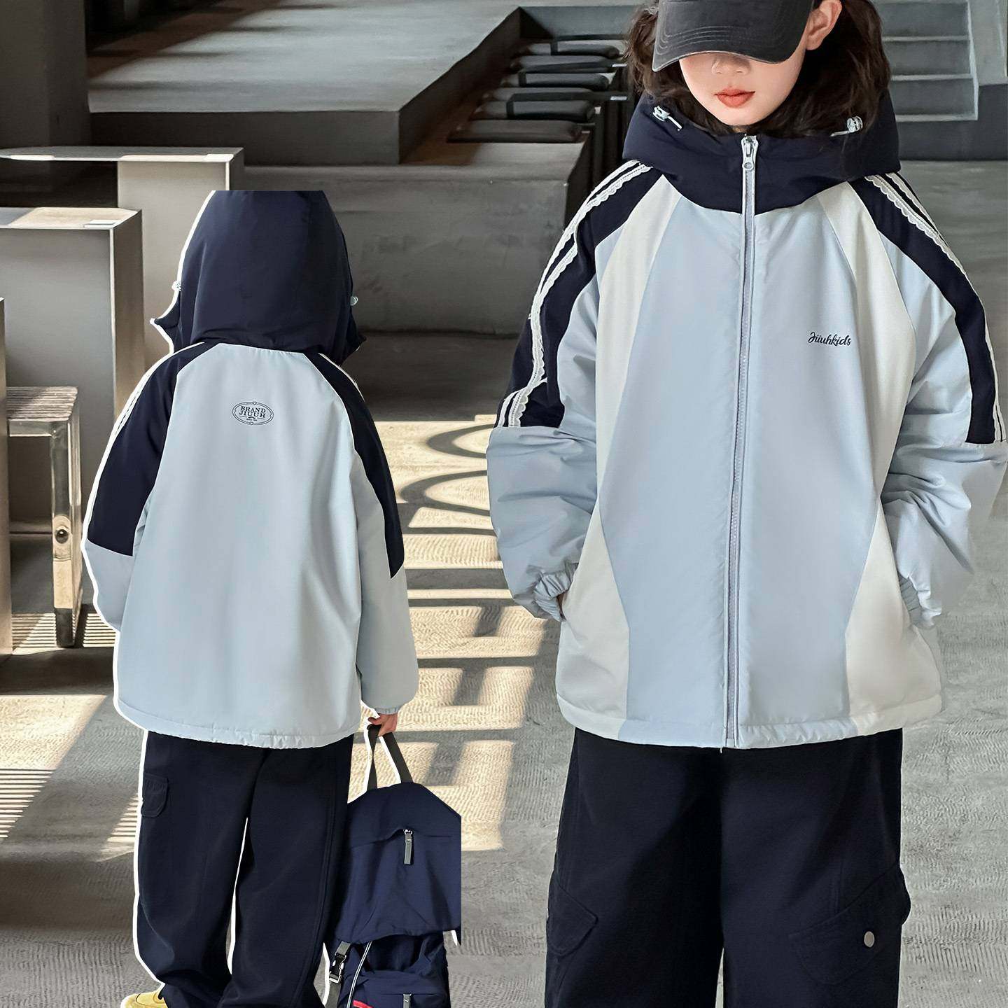 商场品牌女童秋冬棉服加厚2025新款儿童冬季保暖棉衣中大童撞色冲